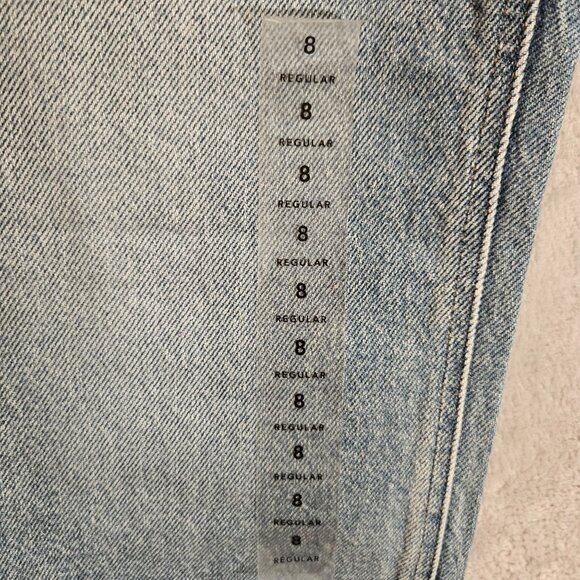 New American Eagle Jeans Womens 8 distressed Flare Leg 2 color hem Stretch Logo - Picture 14 of 16